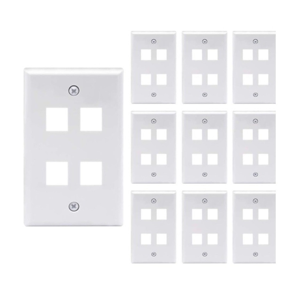 24 Pcs - 4 Port Wall Plate Keystone RJ45 Cat6 Cat5e Insert Jack White WallPlate
